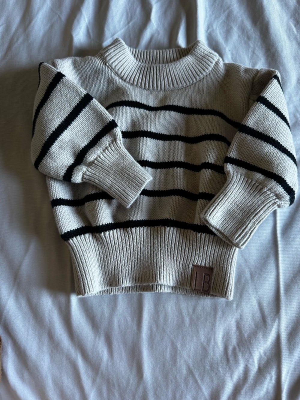 Little Bipsy Cream Ribbed Knit Sweater